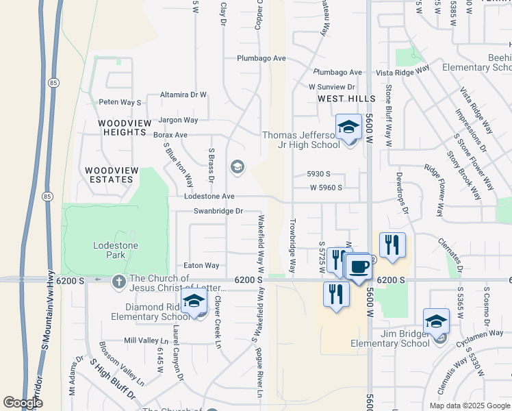 map of restaurants, bars, coffee shops, grocery stores, and more near 5890 West 6020 South in Kearns