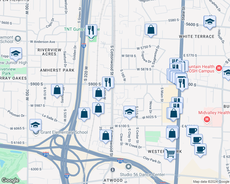 map of restaurants, bars, coffee shops, grocery stores, and more near in Murray