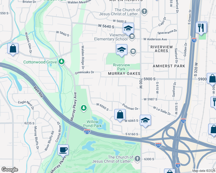 map of restaurants, bars, coffee shops, grocery stores, and more near 5923 South 860 West in Murray