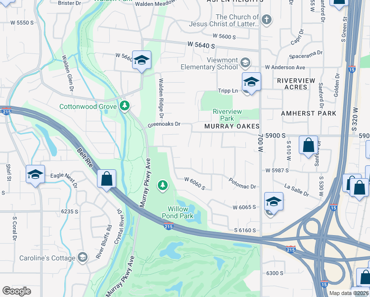 map of restaurants, bars, coffee shops, grocery stores, and more near 5917 Normandy Oaks Circle in Murray