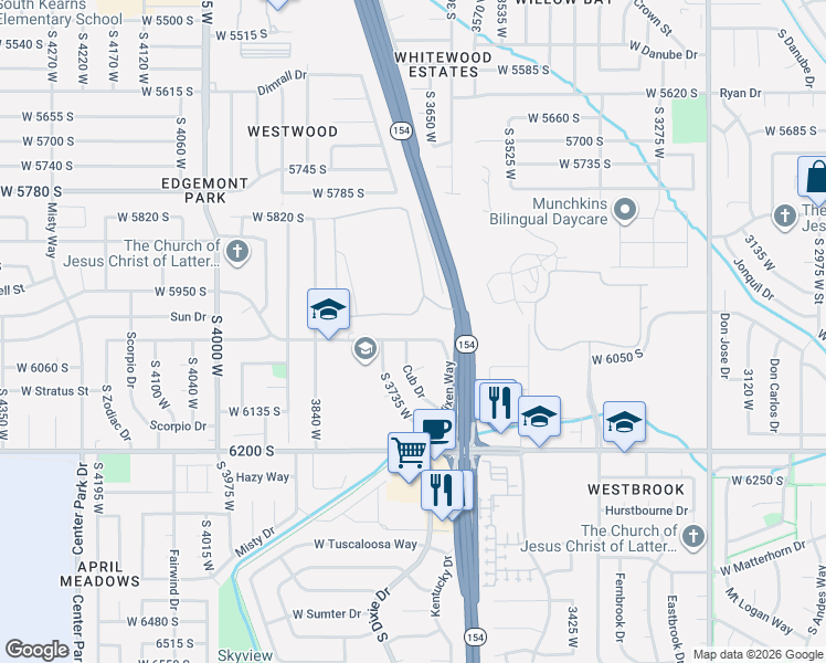 map of restaurants, bars, coffee shops, grocery stores, and more near 3712 Vixen Way in Taylorsville