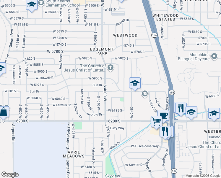 map of restaurants, bars, coffee shops, grocery stores, and more near 3961 5965 South in Kearns