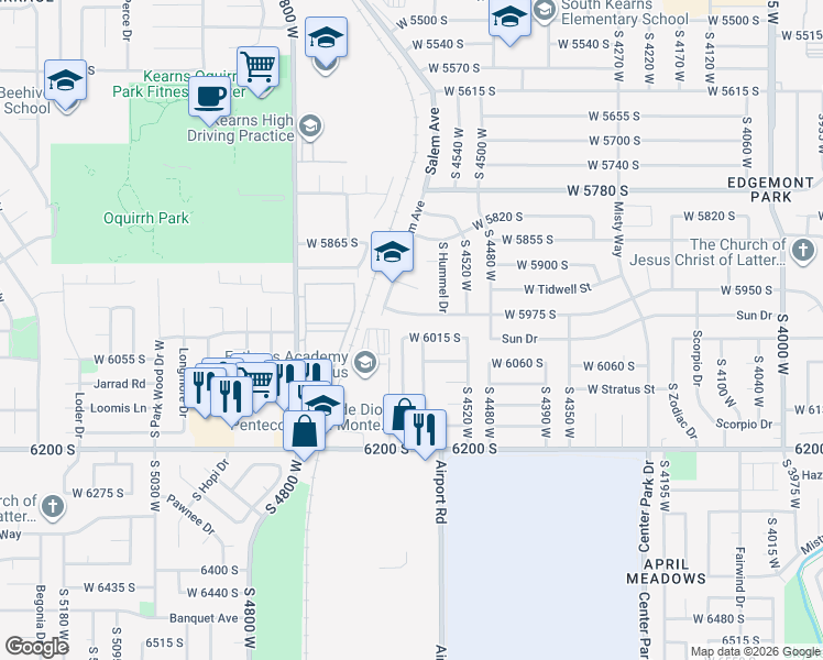 map of restaurants, bars, coffee shops, grocery stores, and more near 4577 West 5975 South in Kearns