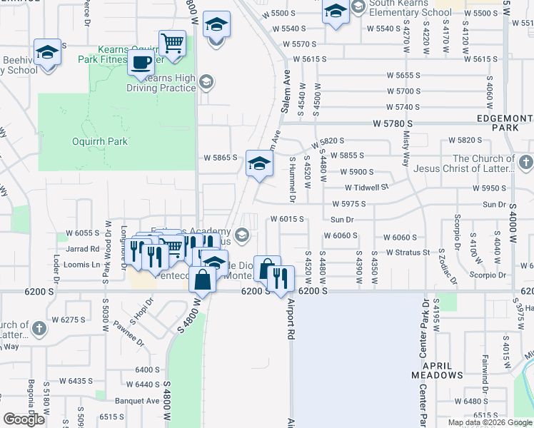 map of restaurants, bars, coffee shops, grocery stores, and more near 5979 Salem Circle in Kearns