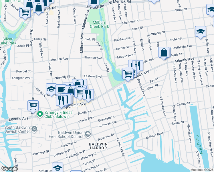 map of restaurants, bars, coffee shops, grocery stores, and more near 2793 Laurel Avenue in Baldwin