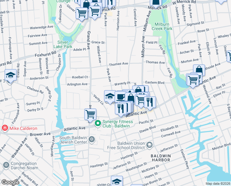 map of restaurants, bars, coffee shops, grocery stores, and more near 2751 Park Avenue in Baldwin