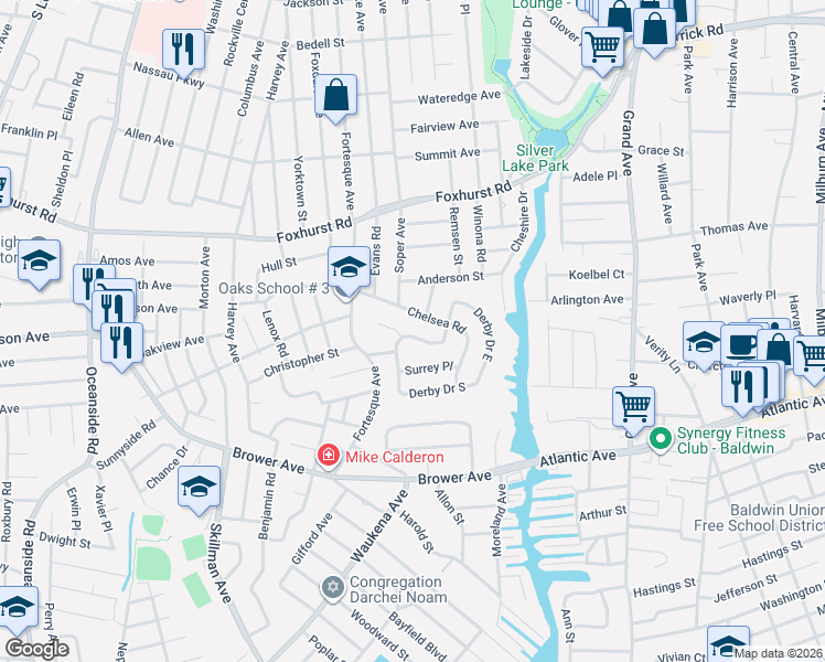 map of restaurants, bars, coffee shops, grocery stores, and more near 514 Chelsea Road in Oceanside