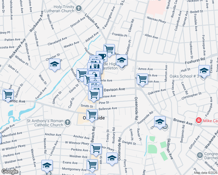 map of restaurants, bars, coffee shops, grocery stores, and more near 54 Merle Avenue in Oceanside