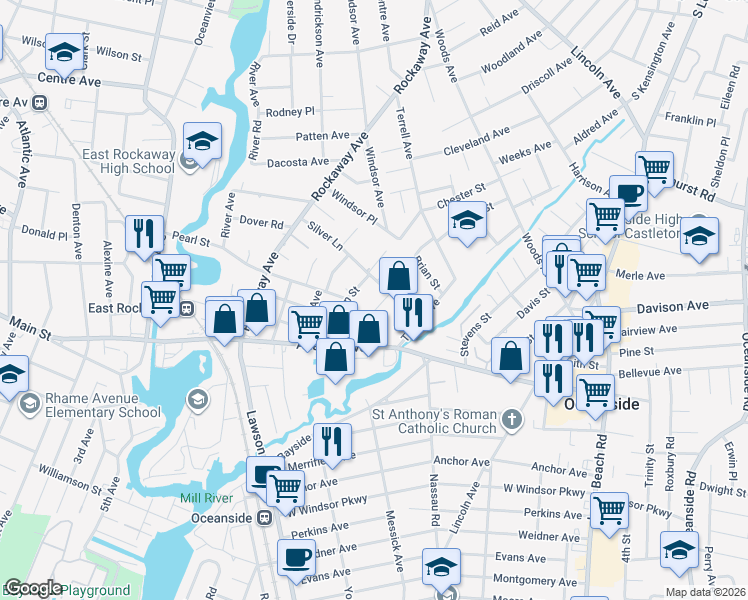 map of restaurants, bars, coffee shops, grocery stores, and more near 2805 Davison Street in Oceanside