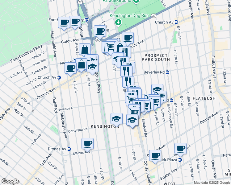 map of restaurants, bars, coffee shops, grocery stores, and more near 248 East 9th Street in Brooklyn