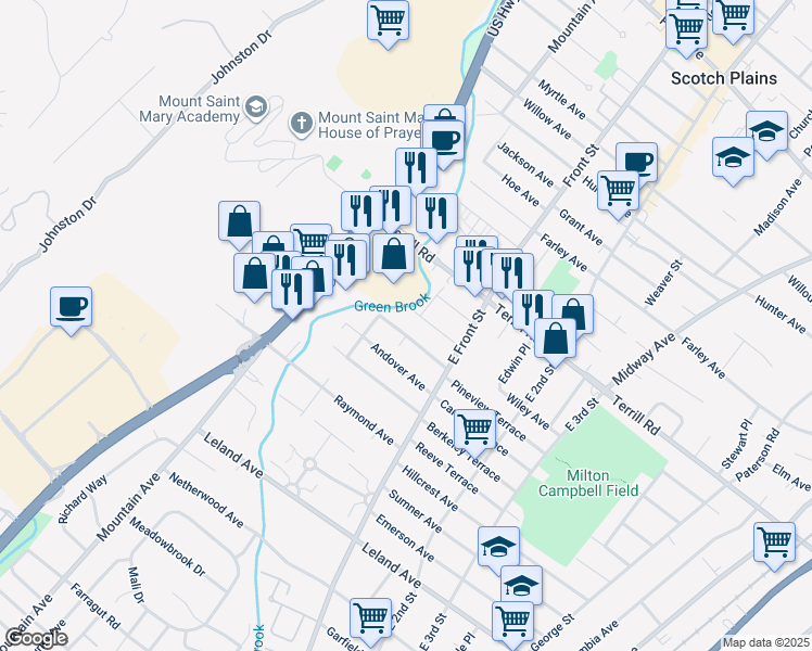 map of restaurants, bars, coffee shops, grocery stores, and more near 57-59 Birch Avenue in Plainfield