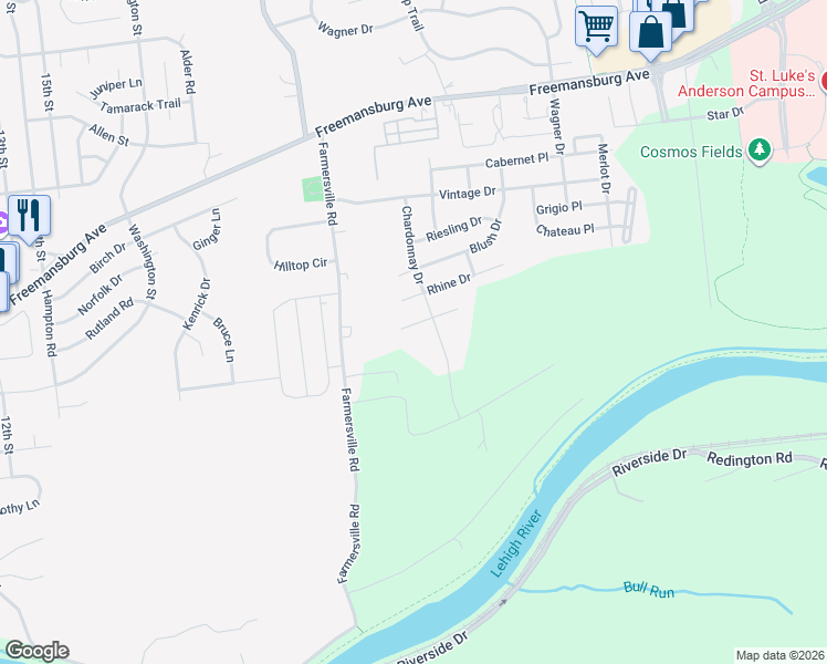 map of restaurants, bars, coffee shops, grocery stores, and more near 1771 Zinfandel Court East in Easton