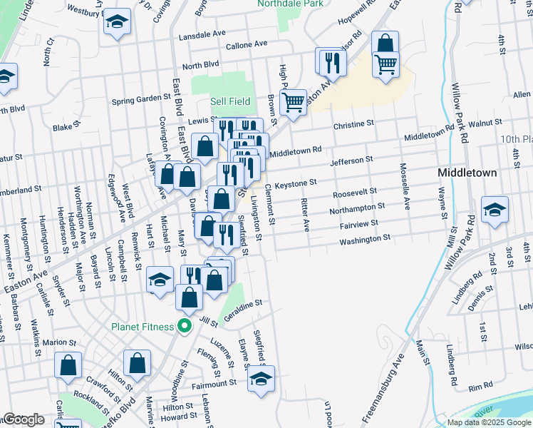 map of restaurants, bars, coffee shops, grocery stores, and more near 2110 Livingston Street in Bethlehem