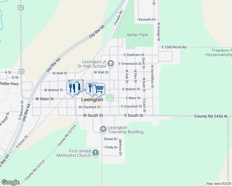 map of restaurants, bars, coffee shops, grocery stores, and more near 103 East Walnut Street in Lexington