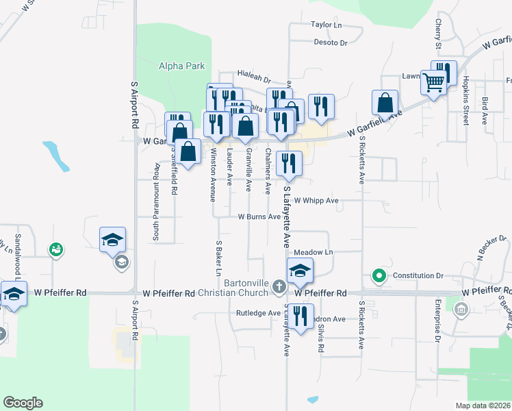 map of restaurants, bars, coffee shops, grocery stores, and more near 3908 Granville Avenue in Bartonville
