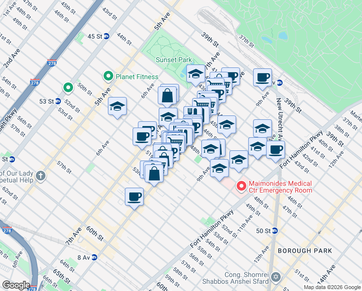 map of restaurants, bars, coffee shops, grocery stores, and more near 775 A 49th Street in Brooklyn