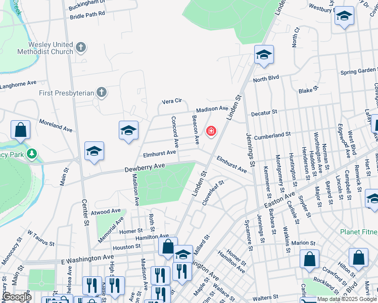 map of restaurants, bars, coffee shops, grocery stores, and more near 524 Elmhurst Avenue in Bethlehem
