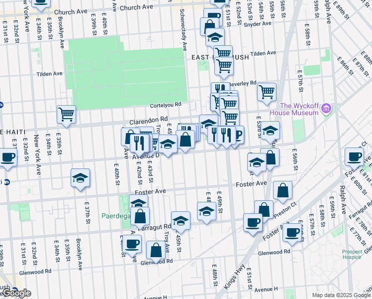 map of restaurants, bars, coffee shops, grocery stores, and more near 787 East 46th Street in Brooklyn