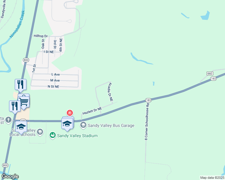 map of restaurants, bars, coffee shops, grocery stores, and more near 11311 Acadia Drive Northeast in Magnolia