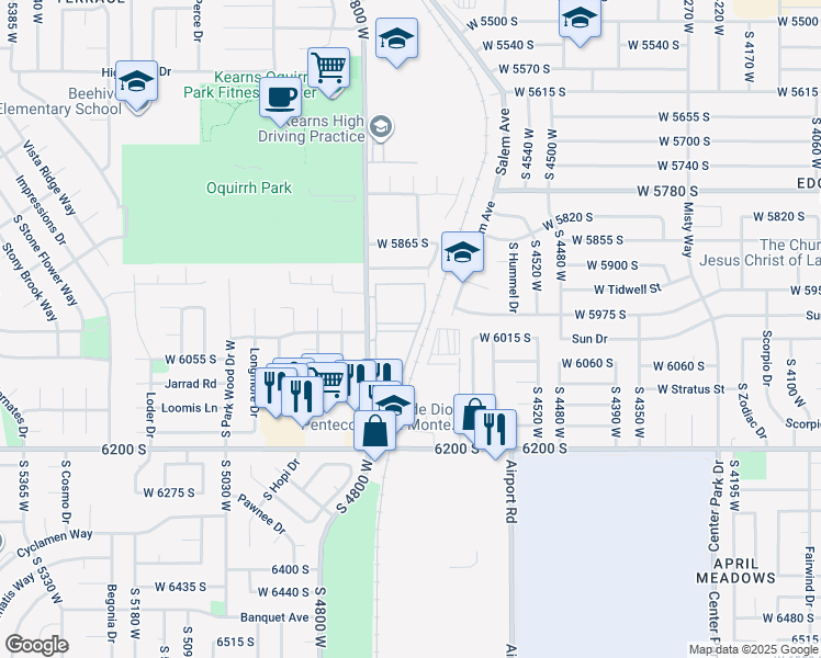 map of restaurants, bars, coffee shops, grocery stores, and more near 5959 Cougar Lane in Kearns