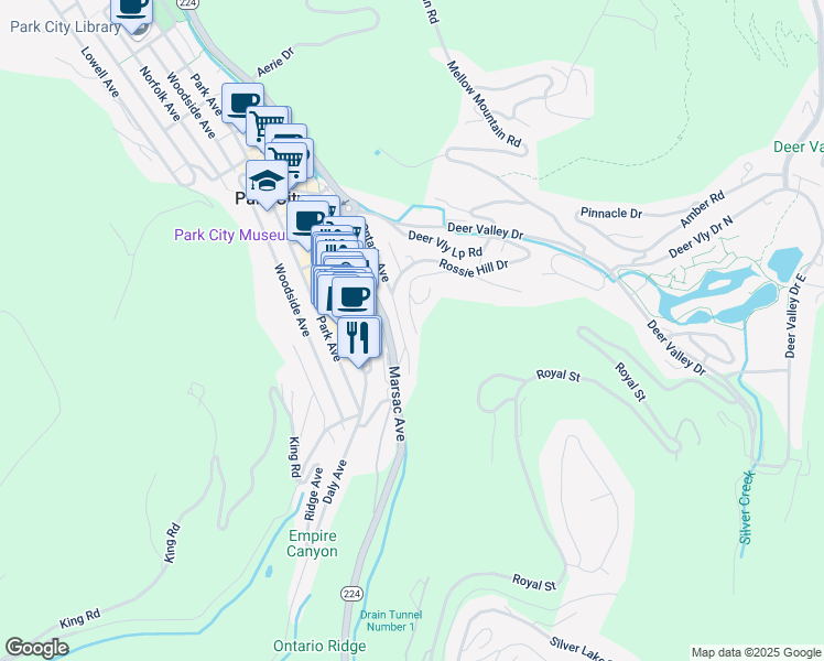 map of restaurants, bars, coffee shops, grocery stores, and more near 235 McHenry Street in Park City