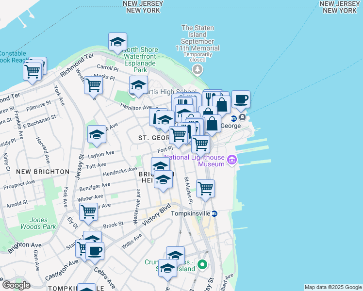 map of restaurants, bars, coffee shops, grocery stores, and more near 325 Saint Marks Place in Staten Island