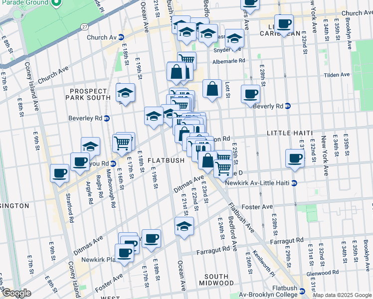 map of restaurants, bars, coffee shops, grocery stores, and more near 1148 Flatbush Avenue in Brooklyn