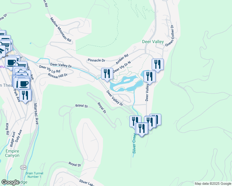 map of restaurants, bars, coffee shops, grocery stores, and more near 1551 Lakeside Circle in Park City