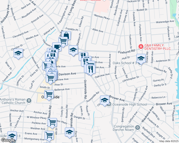 map of restaurants, bars, coffee shops, grocery stores, and more near 2779 Brower Avenue in Oceanside