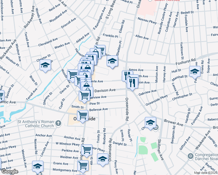 map of restaurants, bars, coffee shops, grocery stores, and more near 100 Merle Avenue in Oceanside