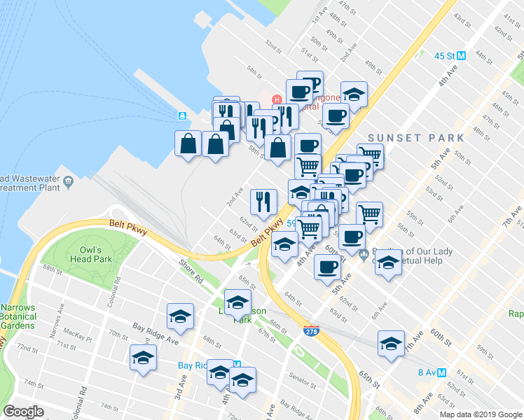 map of restaurants, bars, coffee shops, grocery stores, and more near 241 61st Street in Brooklyn