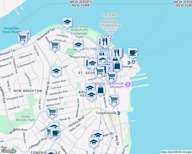 map of restaurants, bars, coffee shops, grocery stores, and more near in Staten Island