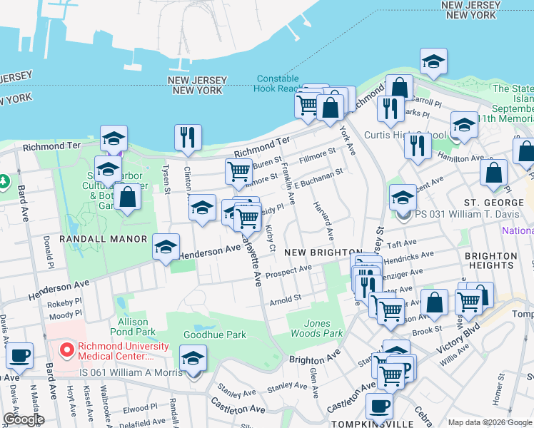 map of restaurants, bars, coffee shops, grocery stores, and more near 53 Cassidy Place in Staten Island
