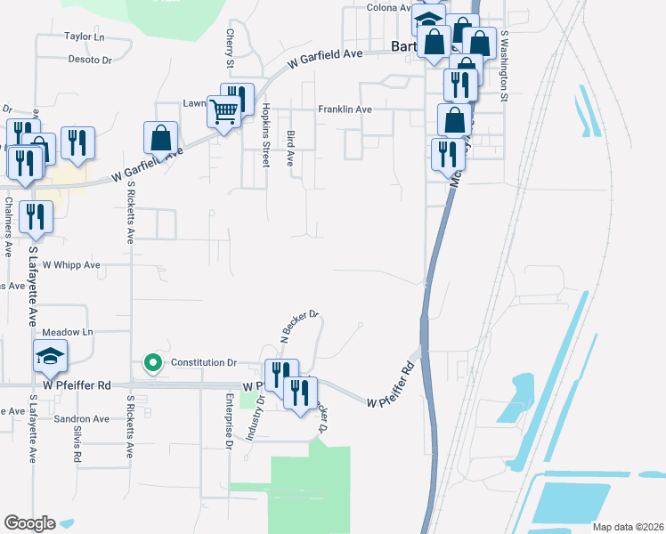 map of restaurants, bars, coffee shops, grocery stores, and more near 113 McGowan Street in Bartonville