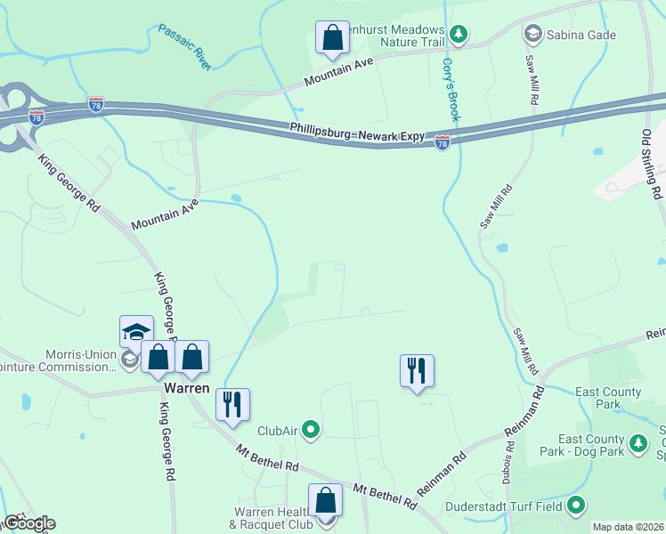 map of restaurants, bars, coffee shops, grocery stores, and more near 8 Crest Lane in Warren