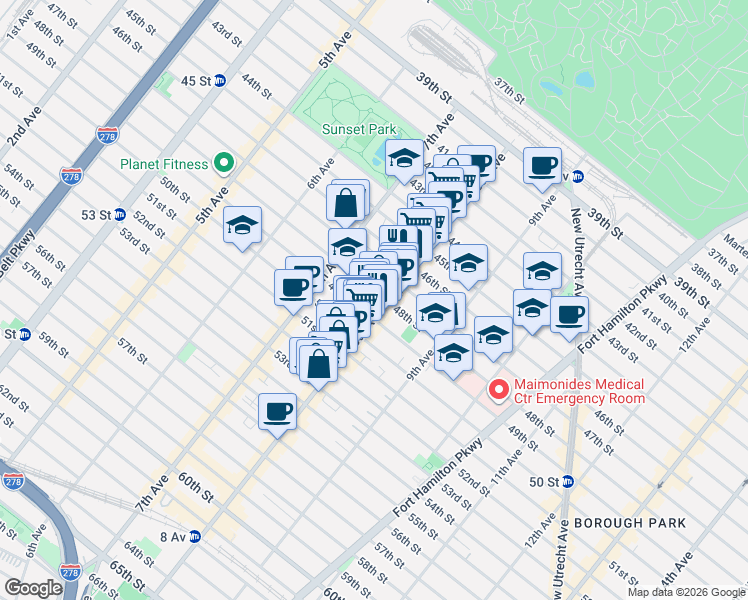 map of restaurants, bars, coffee shops, grocery stores, and more near in Brooklyn