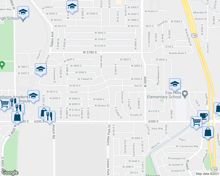 map of restaurants, bars, coffee shops, grocery stores, and more near 4219 Sun Drive in Kearns
