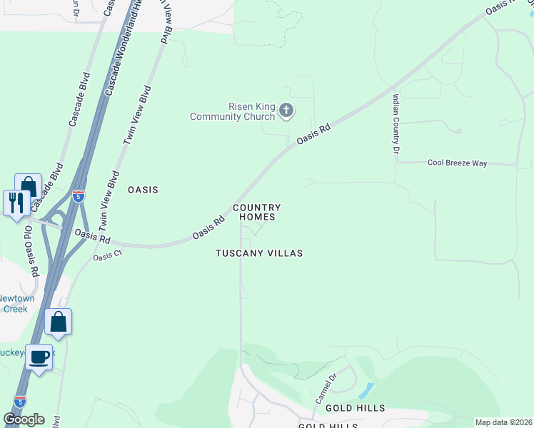 map of restaurants, bars, coffee shops, grocery stores, and more near 6046 Mid Drive Trail in Redding