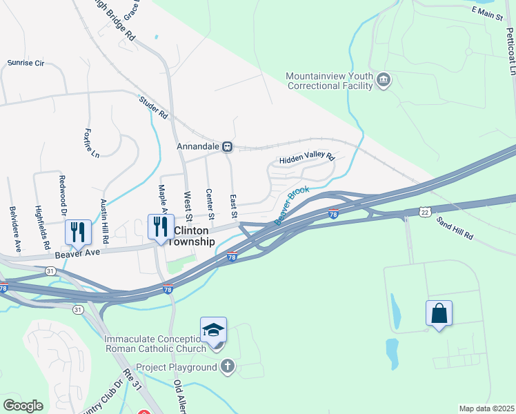 map of restaurants, bars, coffee shops, grocery stores, and more near 16 Hidden Valley Road in Clinton Township