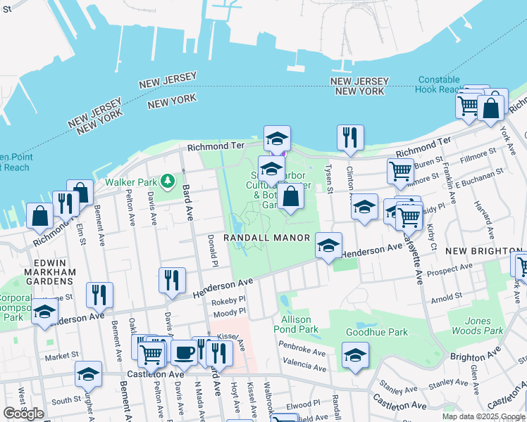 map of restaurants, bars, coffee shops, grocery stores, and more near 1000 Richmond Terrace in Staten Island