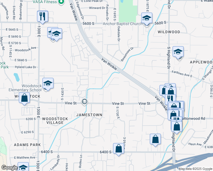 map of restaurants, bars, coffee shops, grocery stores, and more near 1712 Cannes Way in Murray