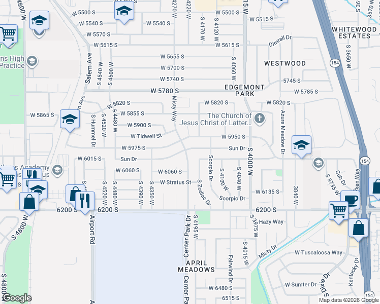 map of restaurants, bars, coffee shops, grocery stores, and more near 4219 Sun Drive in Kearns