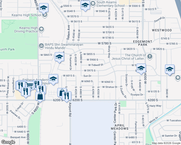 map of restaurants, bars, coffee shops, grocery stores, and more near 4401 West 5975 South in Kearns
