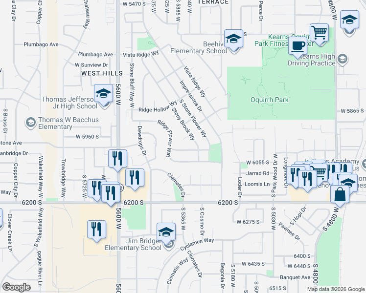 map of restaurants, bars, coffee shops, grocery stores, and more near 5355 Stony Brook Circle in Salt Lake City