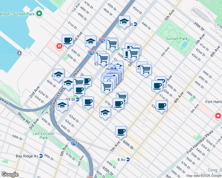 map of restaurants, bars, coffee shops, grocery stores, and more near in Brooklyn