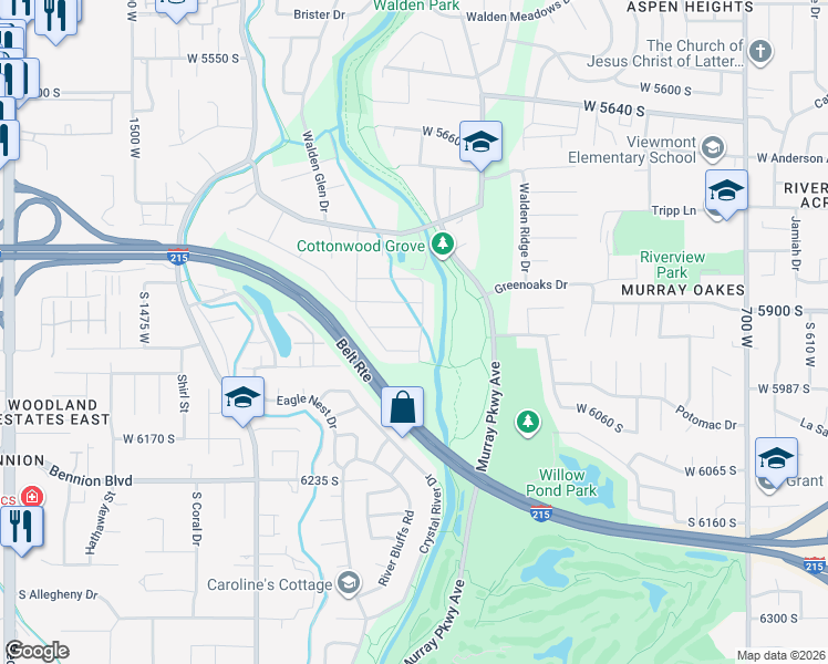 map of restaurants, bars, coffee shops, grocery stores, and more near 1109 Citadel Vista Lane in Murray