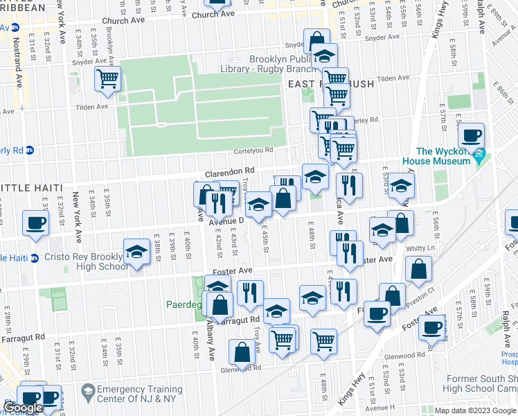 map of restaurants, bars, coffee shops, grocery stores, and more near 774 East 45th Street in Brooklyn