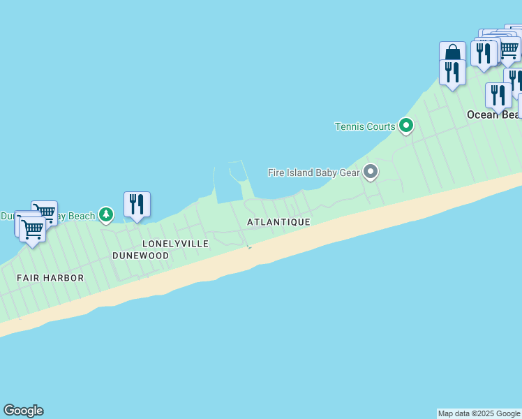 map of restaurants, bars, coffee shops, grocery stores, and more near 20 Shore Lane in Bay Shore