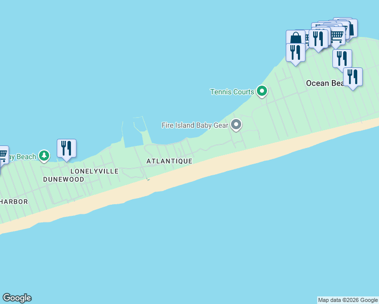 map of restaurants, bars, coffee shops, grocery stores, and more near 31 East End Walk in Bay Shore