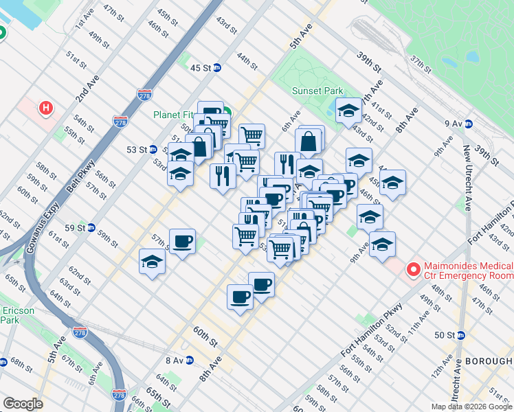 map of restaurants, bars, coffee shops, grocery stores, and more near 648 51st Street in Brooklyn